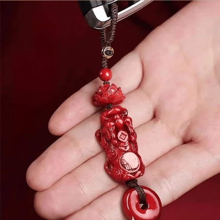 蓮花貔貅平安扣硃砂掛件