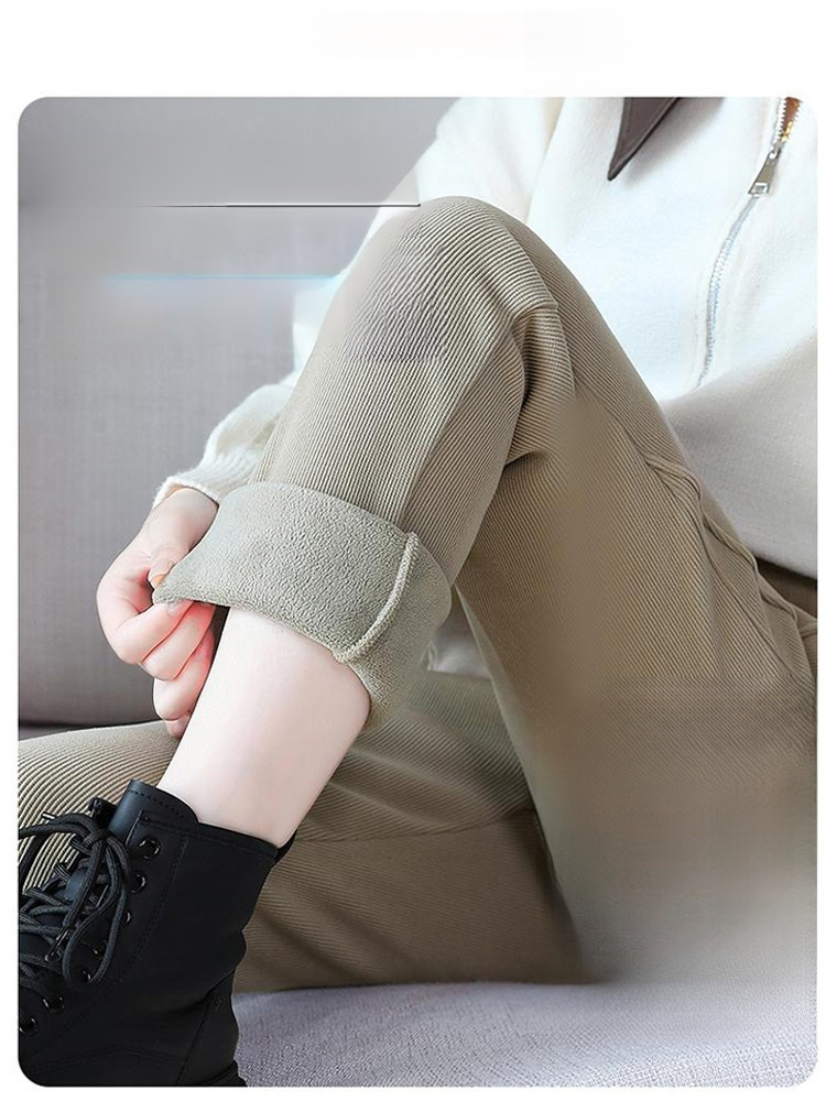 雪貂絨加厚高腰修身長褲