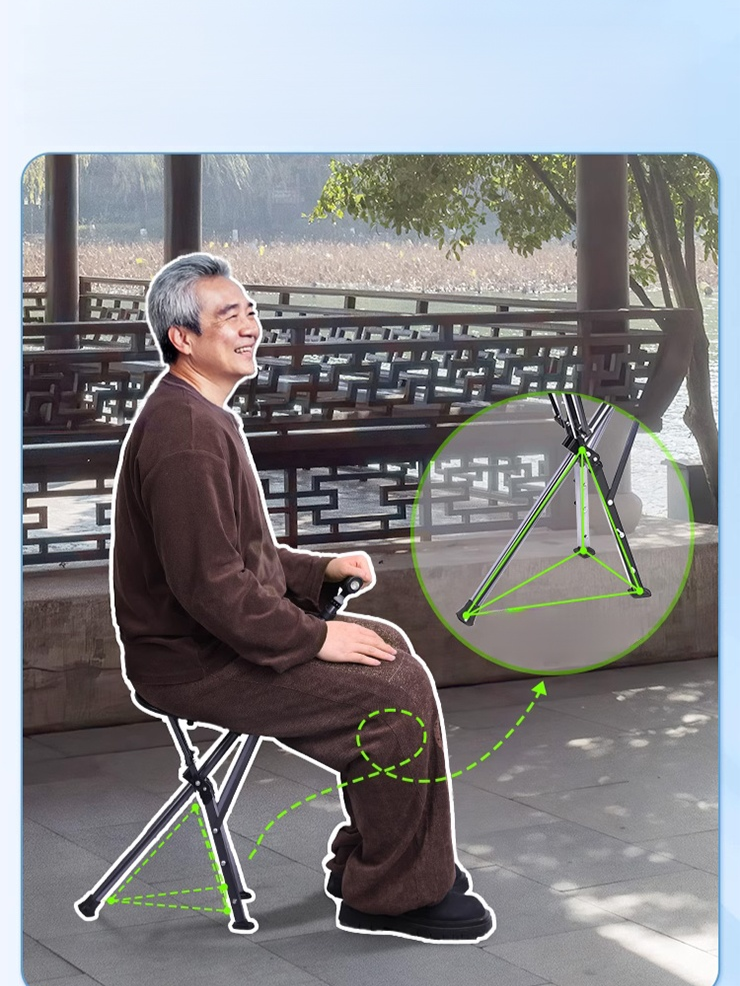 【3色可選】可伸縮防滑登山手杖椅