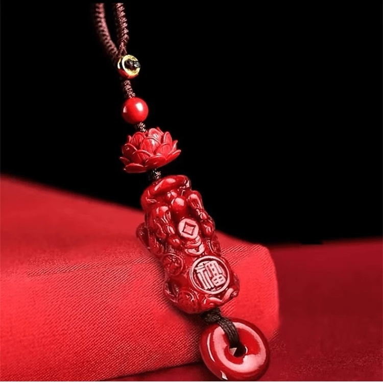 蓮花貔貅平安扣硃砂掛件