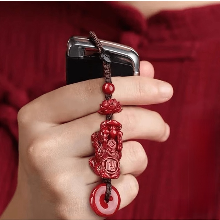 蓮花貔貅平安扣硃砂掛件