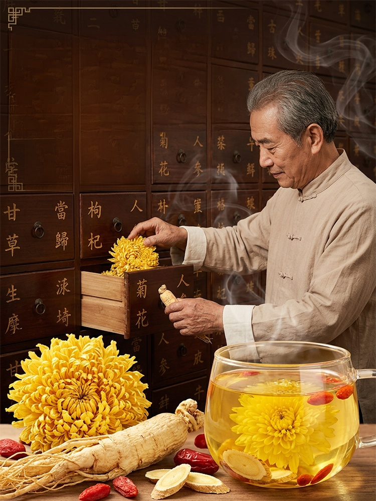 人參黃耆菊花枸杞茶