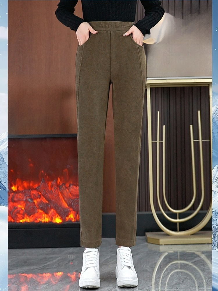 雪貂絨加厚高腰修身長褲