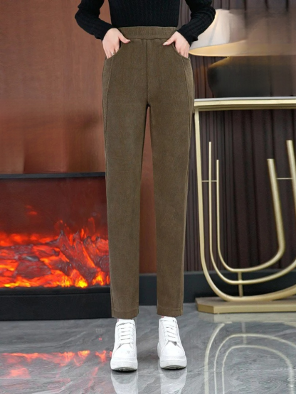 雪貂絨加厚高腰修身長褲