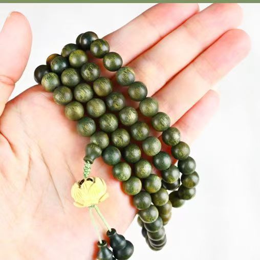 緑檀ブレスレット 108珠 4重 6mm 蓮の花 お守り 数珠 ブレスレット 腕輪数珠  男性用 女性用