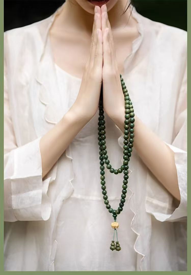 緑檀ブレスレット 108珠 4重 6mm 蓮の花 お守り 数珠 ブレスレット 腕輪数珠  男性用 女性用