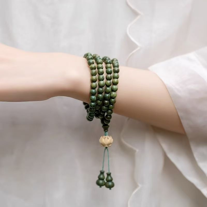 緑檀ブレスレット 108珠 4重 6mm 蓮の花 お守り 数珠 ブレスレット 腕輪数珠  男性用 女性用