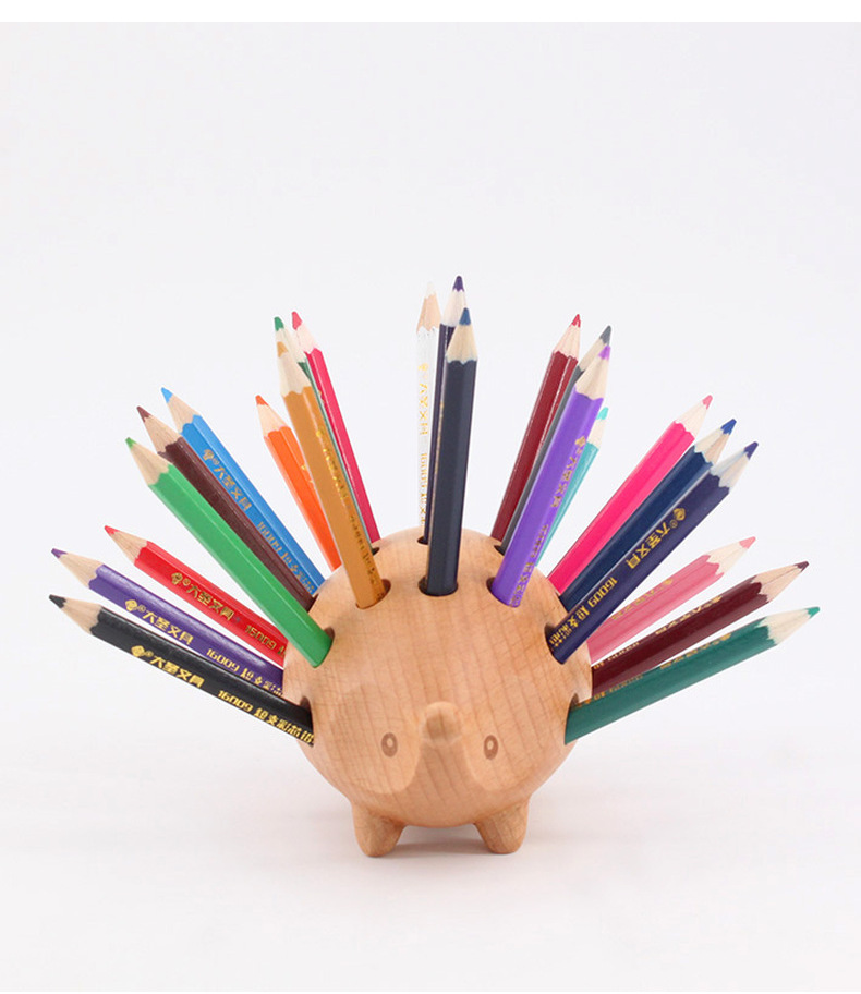 木製 ペンホルダー ハリネズミ ペン立て 子供 かわいい 卓上 インテリア 置物 プレゼン 