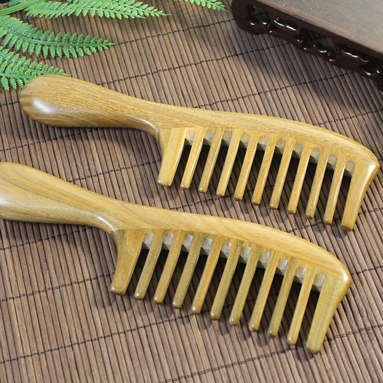 緑壇櫛 グリーンサンダルウッド コーム 天然木 すき櫛 つげ櫛 静電気防止 頭皮 マッサージ   