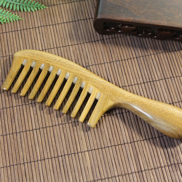 緑壇櫛 グリーンサンダルウッド コーム 天然木 すき櫛 つげ櫛 静電気防止 頭皮 マッサージ   