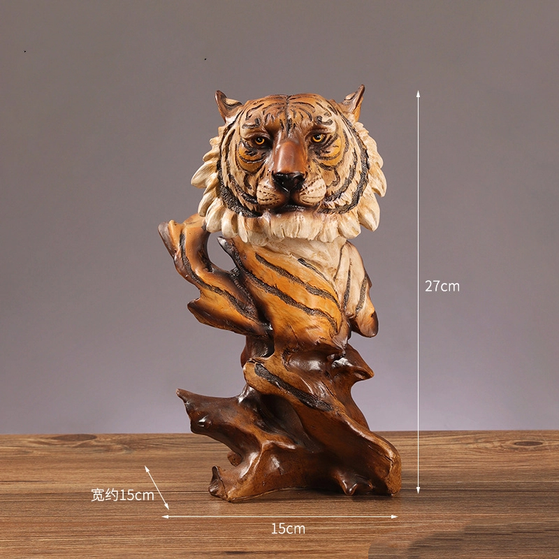 木彫り風 トラ虎の頭部 置物 レジン工芸  風水 開運 成功 権威