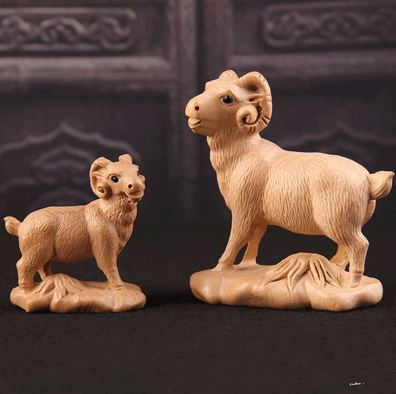  木彫り ひつじ 羊 ヒツジ アニマル 動物 桃の木 十二干支 未年 置物 開運 アイテム 手作り