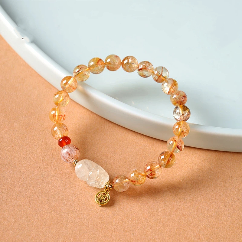 水晶 ブレスレット 天然石 8mm 女性用 シトリンブレスレット 数珠 念珠