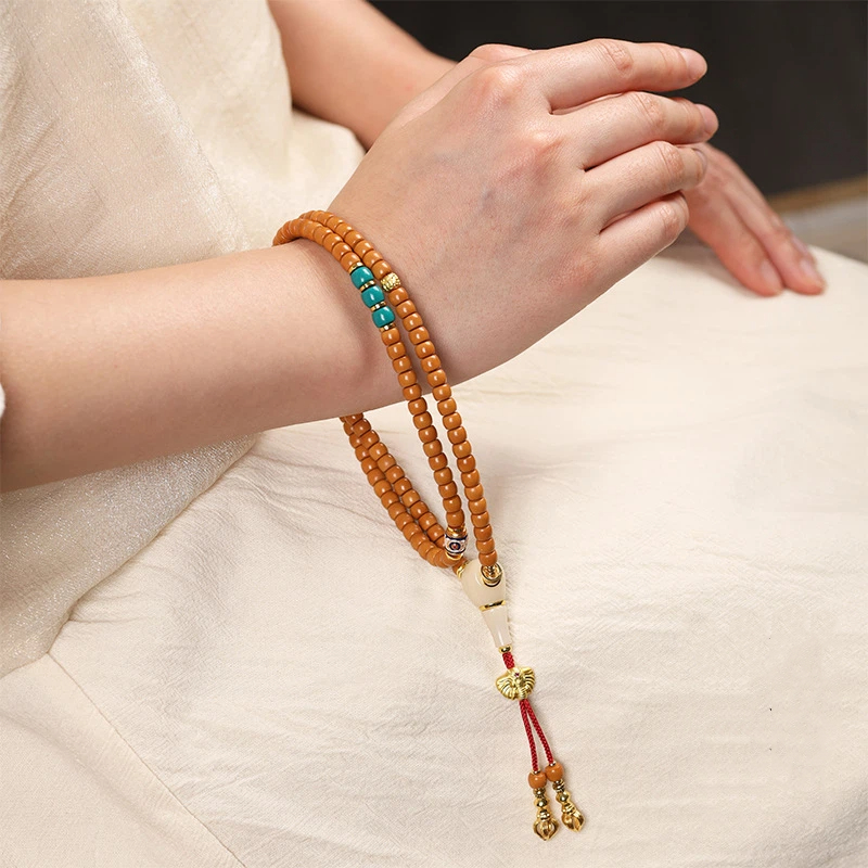 数珠ブレスレット 108玉 オリーブ核 天然石 女性用 男性用 腕輪 ブレスレット