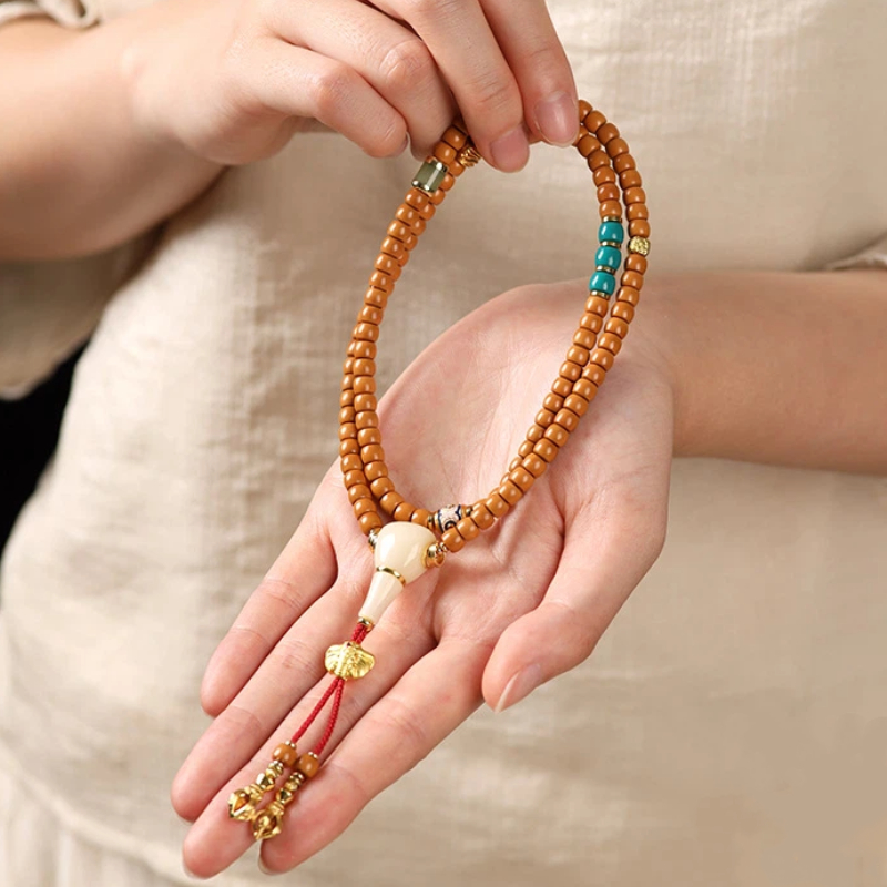 数珠ブレスレット 108玉 オリーブ核 天然石 女性用 男性用 腕輪 ブレスレット