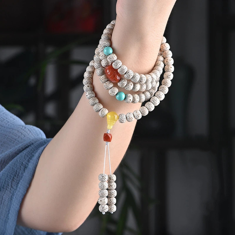 数珠 ブレスレット 108玉 星月菩提樹 赤瑪瑙 手首数珠 ペンダント 男性用 女性用