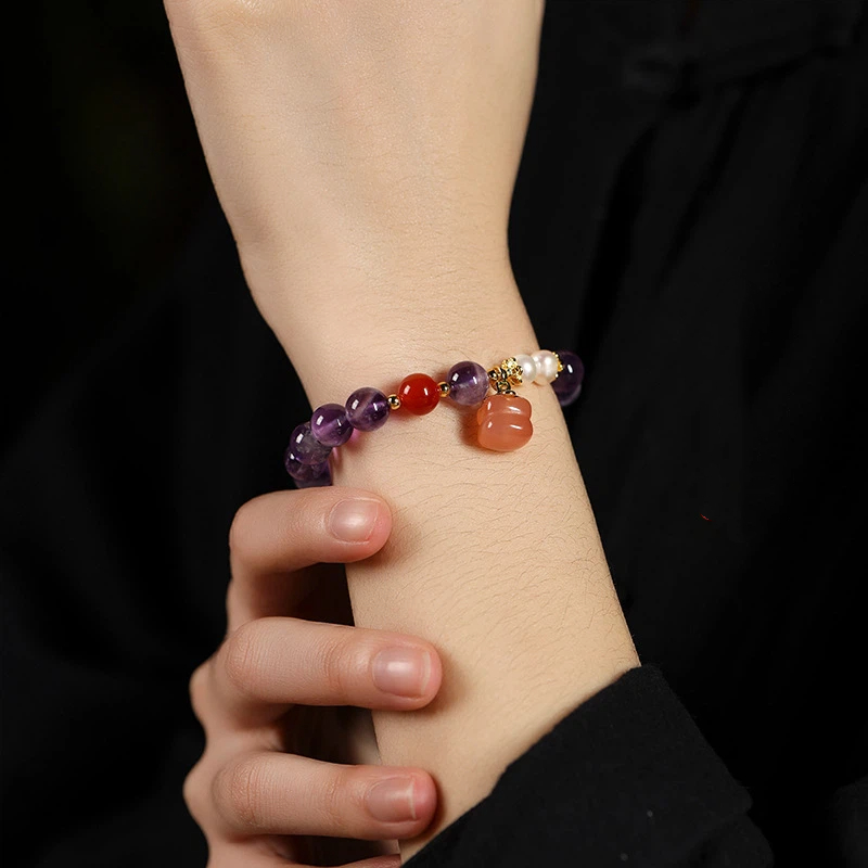 紫水晶 ブレスレット 8mm パワーストーン 天然石 パール 瑪瑙 メンズ レディース