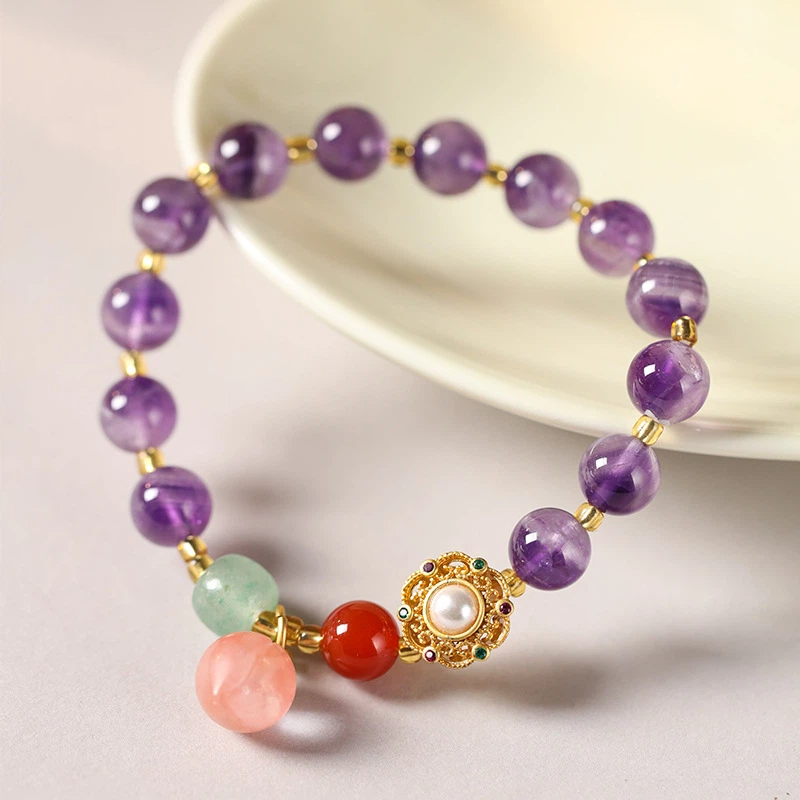 紫水晶 ブレスレット 8mm パワーストーン 天然石 パール 瑪瑙 メンズ レディース
