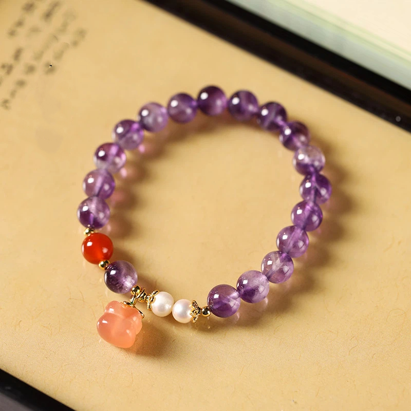 紫水晶 ブレスレット 8mm パワーストーン 天然石 パール 瑪瑙 メンズ レディース