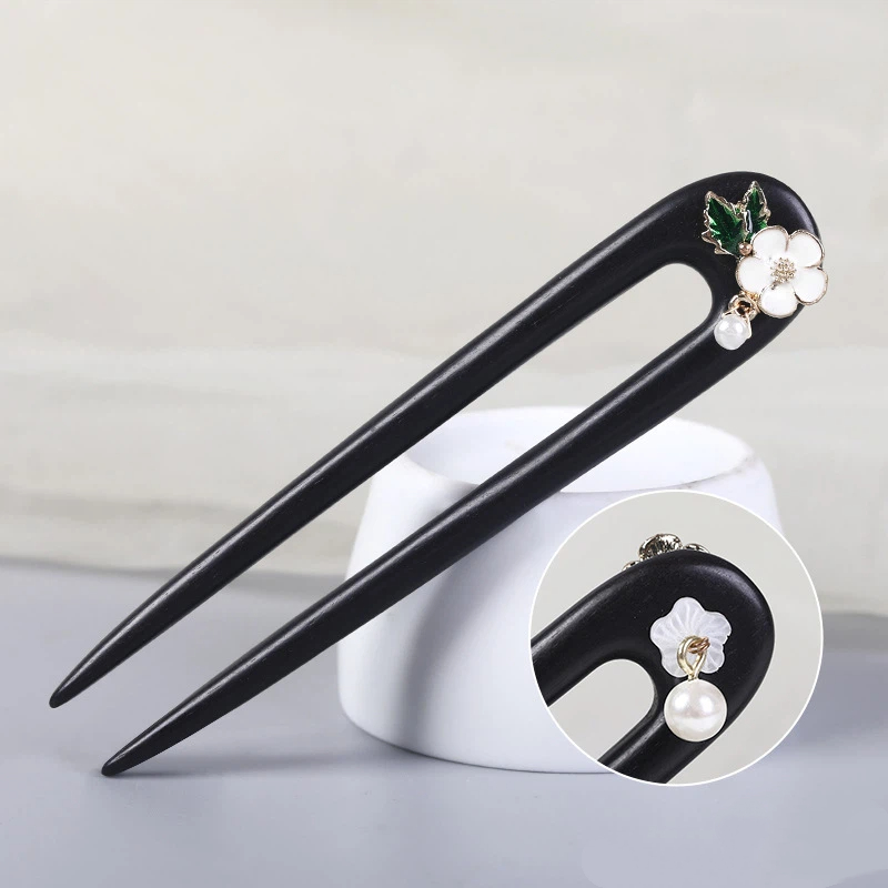 かんざし 簪 U字型 レディース ヘアアクセサリー 黒檀簪 普段使い 留袖用 結婚式 