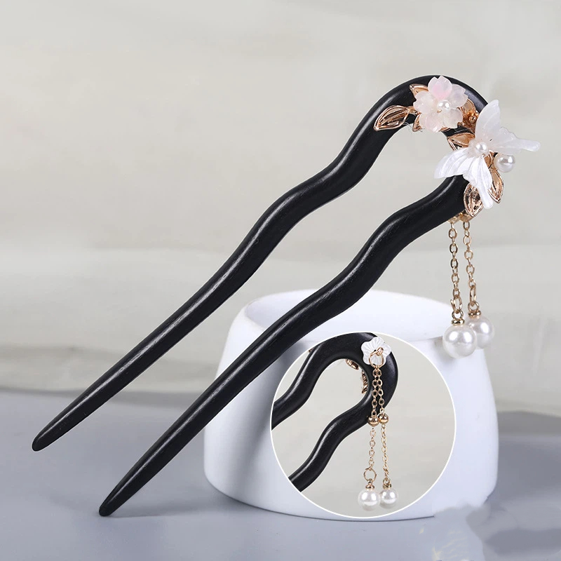 かんざし 簪 U字型 レディース ヘアアクセサリー 黒檀簪 普段使い 留袖用 結婚式 