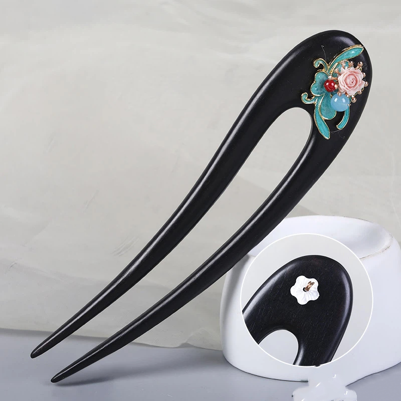 かんざし 簪 U字型 レディース ヘアアクセサリー 黒檀簪 普段使い 留袖用 結婚式 