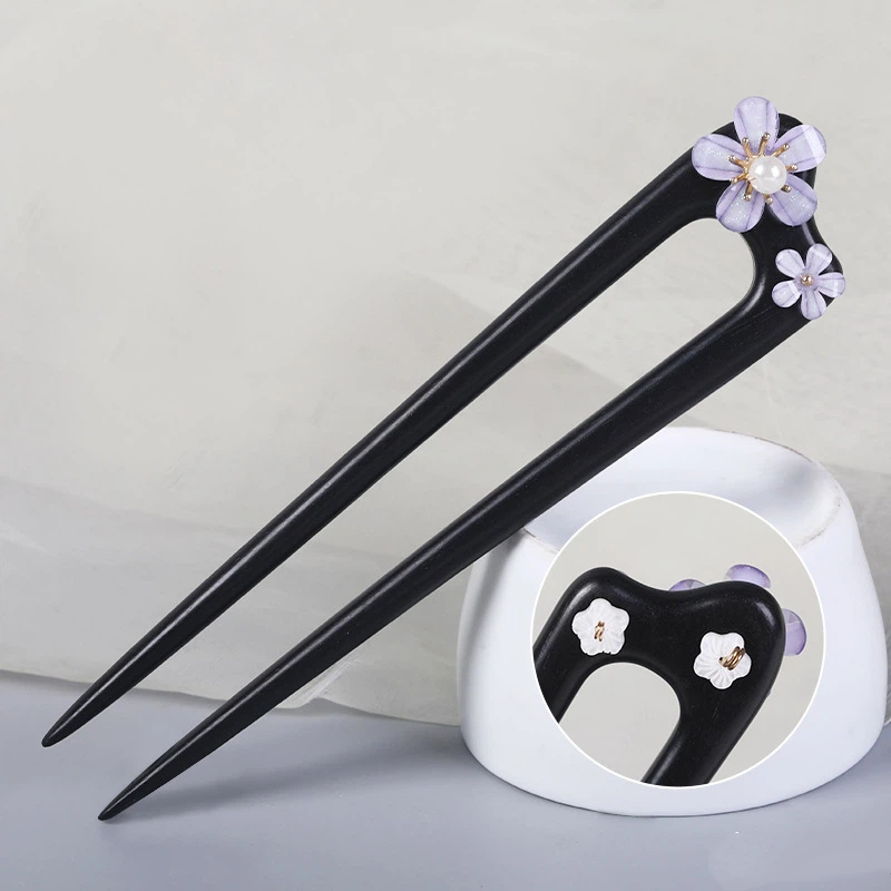 かんざし 簪 U字型 レディース ヘアアクセサリー 黒檀簪 普段使い 留袖用 結婚式 