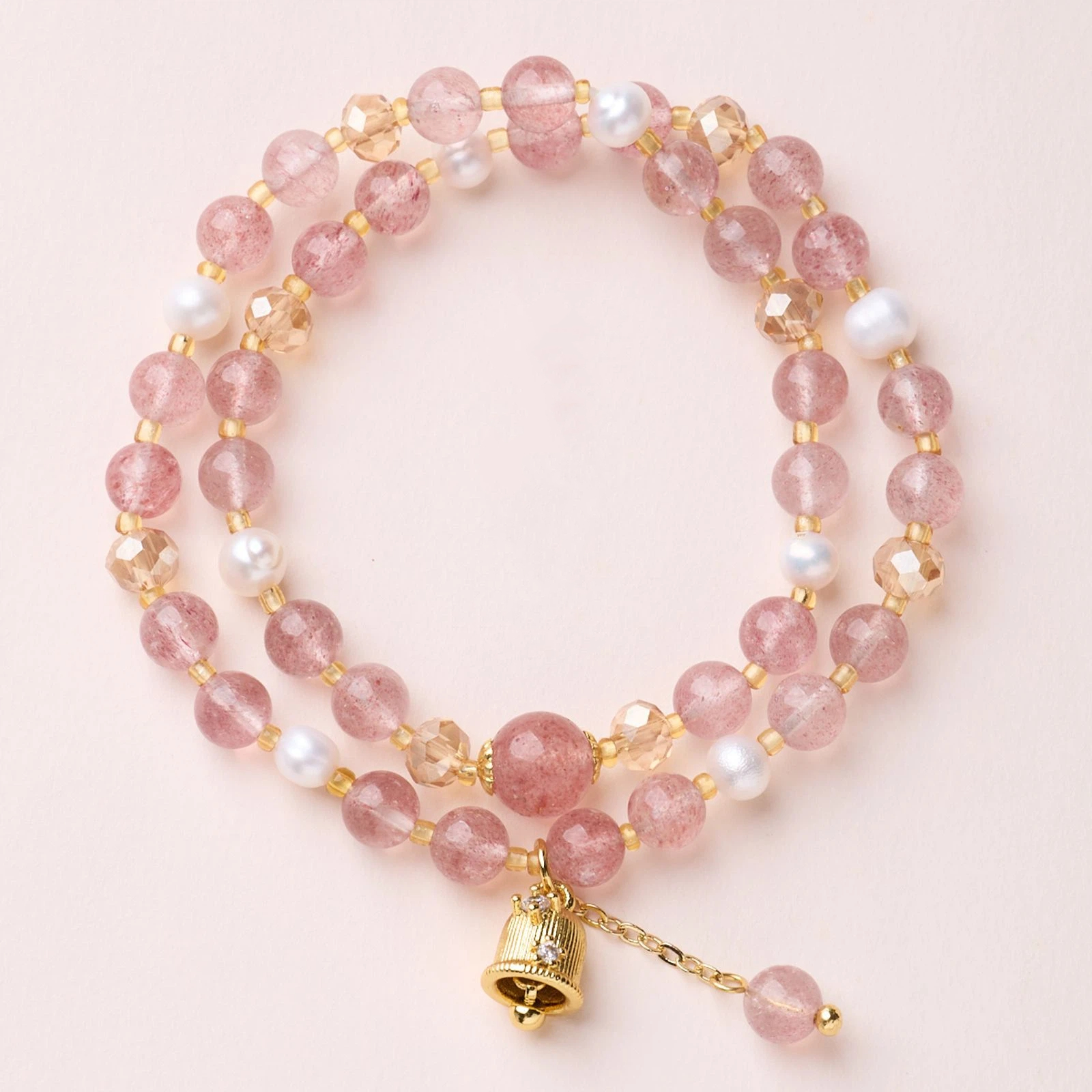 ストロベリークォーツ ブレスレット 6MM パワーストーン 天然石 真珠 2連 苺水晶 アクセサリー   