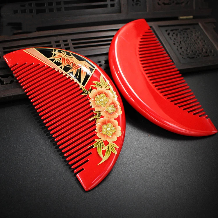 本つげ  前櫛かんざし  蒔絵塗り 花 竹 つげ櫛 コーム 和装 和服 髪飾り 成人式 振袖