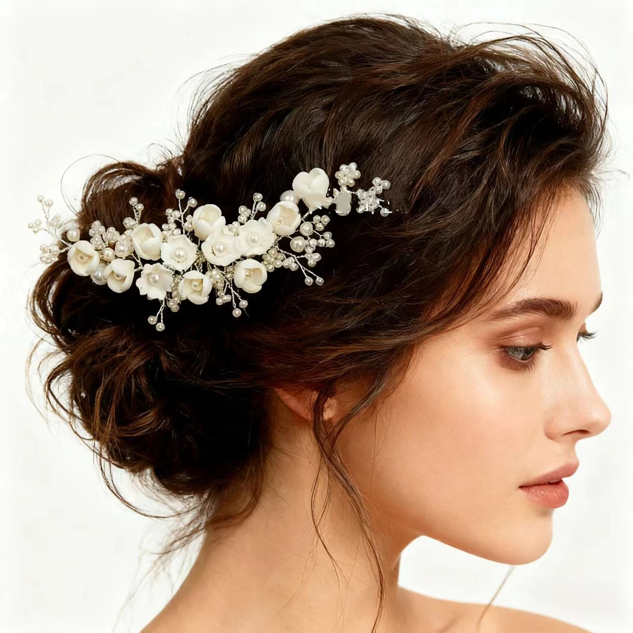 髪飾り 結婚式 ヘアコーム 磁器の花 真珠 かんざし パールコーム 和装 洋装 卒業式 