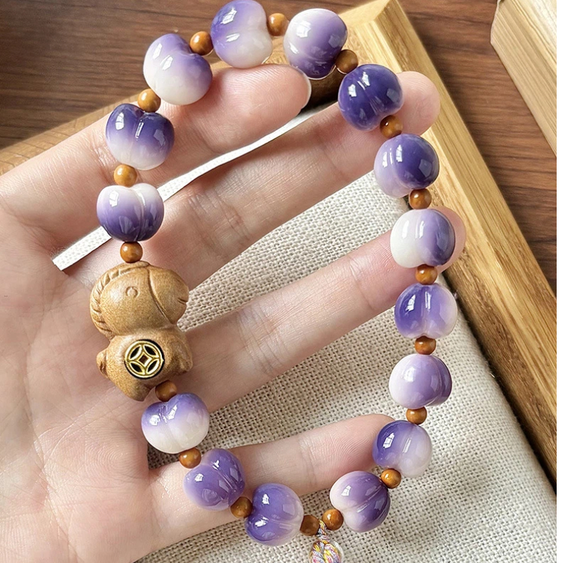 菩提珠 ブレスレット 数珠ブレス オリーブ核 桃の木の馬 腕輪ブレスレット お守り