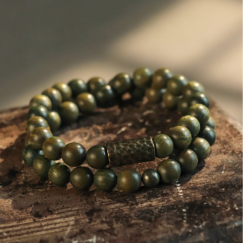 数珠ブレスレット 緑檀 8mm 天然木 二連 ウッドブレスレット 男性用 女性用 お守り  