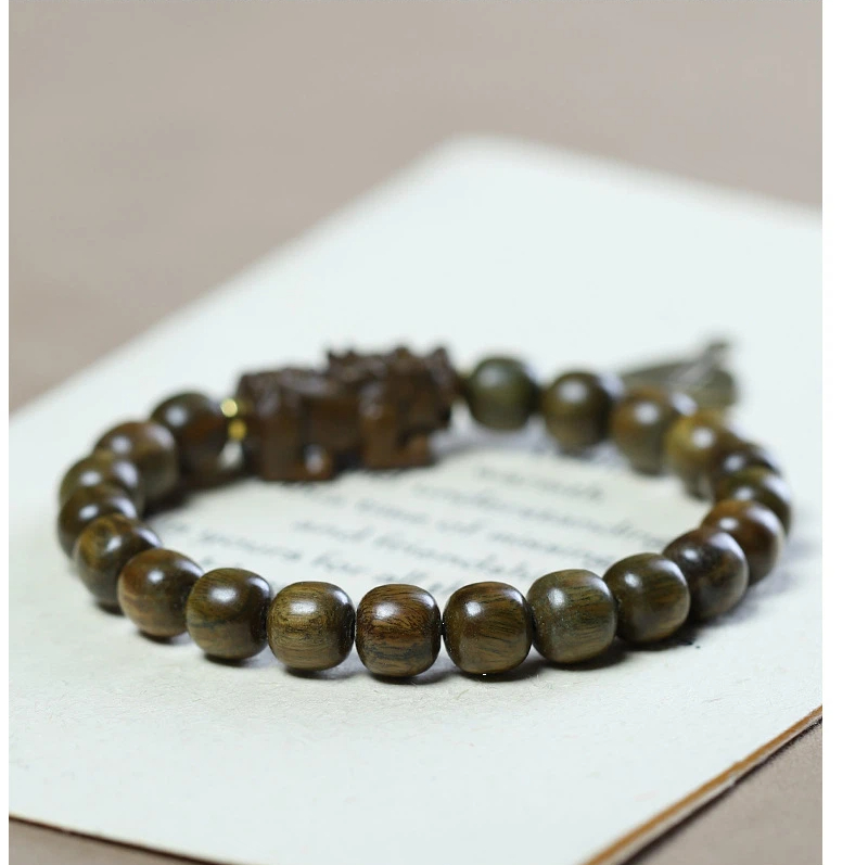 緑檀木 ブレスレット 木の貔貅(ひきゅう)  天然木 お守りブレスレット 腕輪数珠  メンズ レディース