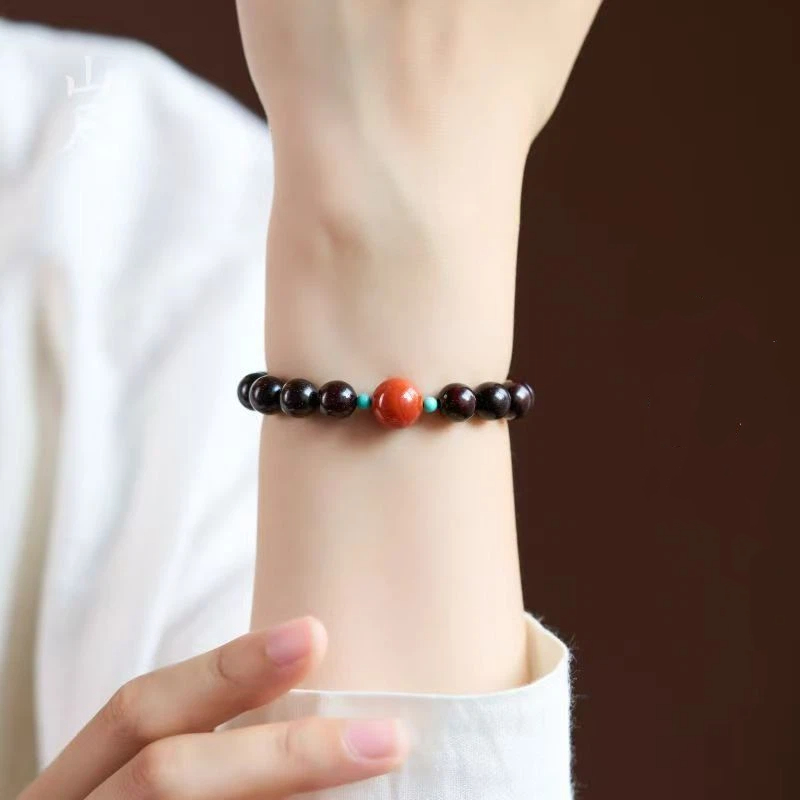 紫檀木ブレスレット 天然木  インド産 6mm 南紅瑪瑙 天然石 お守り ブレスレット 腕輪数珠 男性用 女性用 和風 