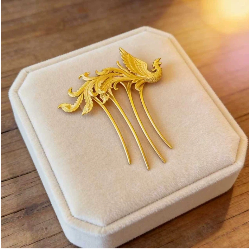 髪飾り 結婚式 かんざし 鳳凰 コーム  ヘアコーム 金 ゴールド 普段使い 和装  入学式 卒業式 七五三 中華風 