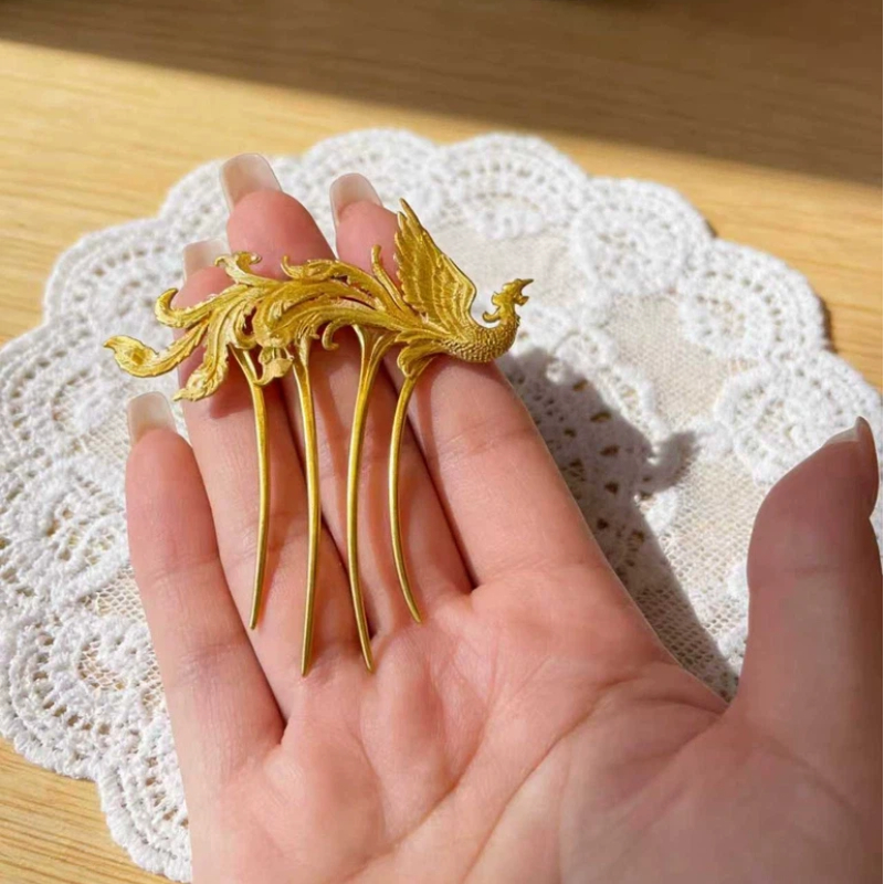 髪飾り 結婚式 かんざし 鳳凰 コーム  ヘアコーム 金 ゴールド 普段使い 和装  入学式 卒業式 七五三 中華風 