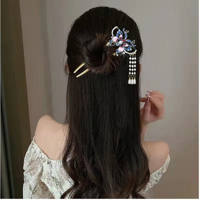 成人式 髪飾り かんざし U字型 蝶々 パール Uピン 簪 おしゃれ ヘアアクセサリー 和服 卒業式 結婚式 パーティー