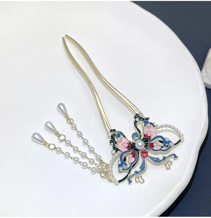 成人式 髪飾り かんざし U字型 蝶々 パール Uピン 簪 おしゃれ ヘアアクセサリー 和服 卒業式 結婚式 パーティー