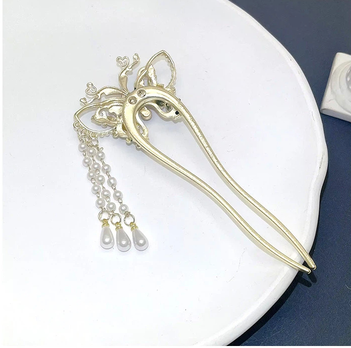成人式 髪飾り かんざし U字型 蝶々 パール Uピン 簪 おしゃれ ヘアアクセサリー 和服 卒業式 結婚式 パーティー