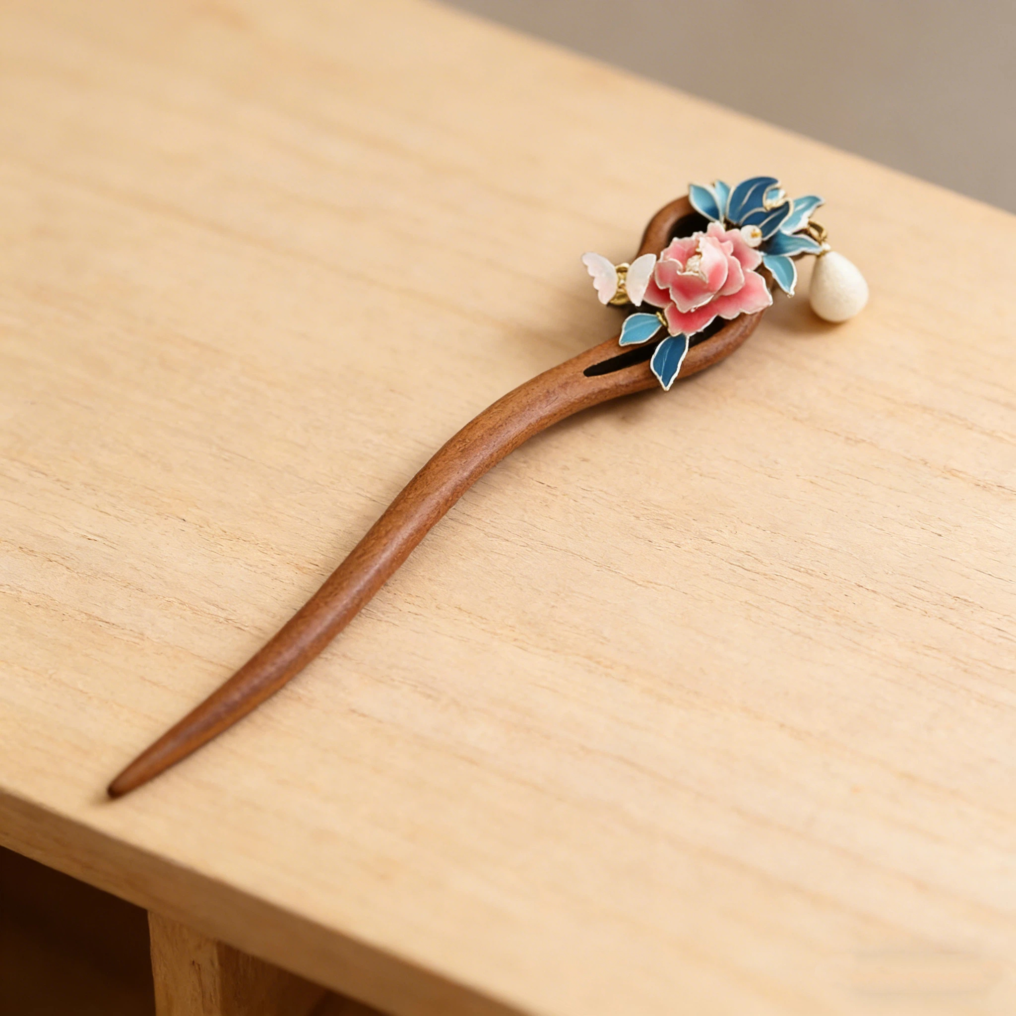  緑檀木 かんざし 天然木 牡丹 パール 簪 ヘアアクセサリー 髪まとめ お花 和装 髪飾り レディース