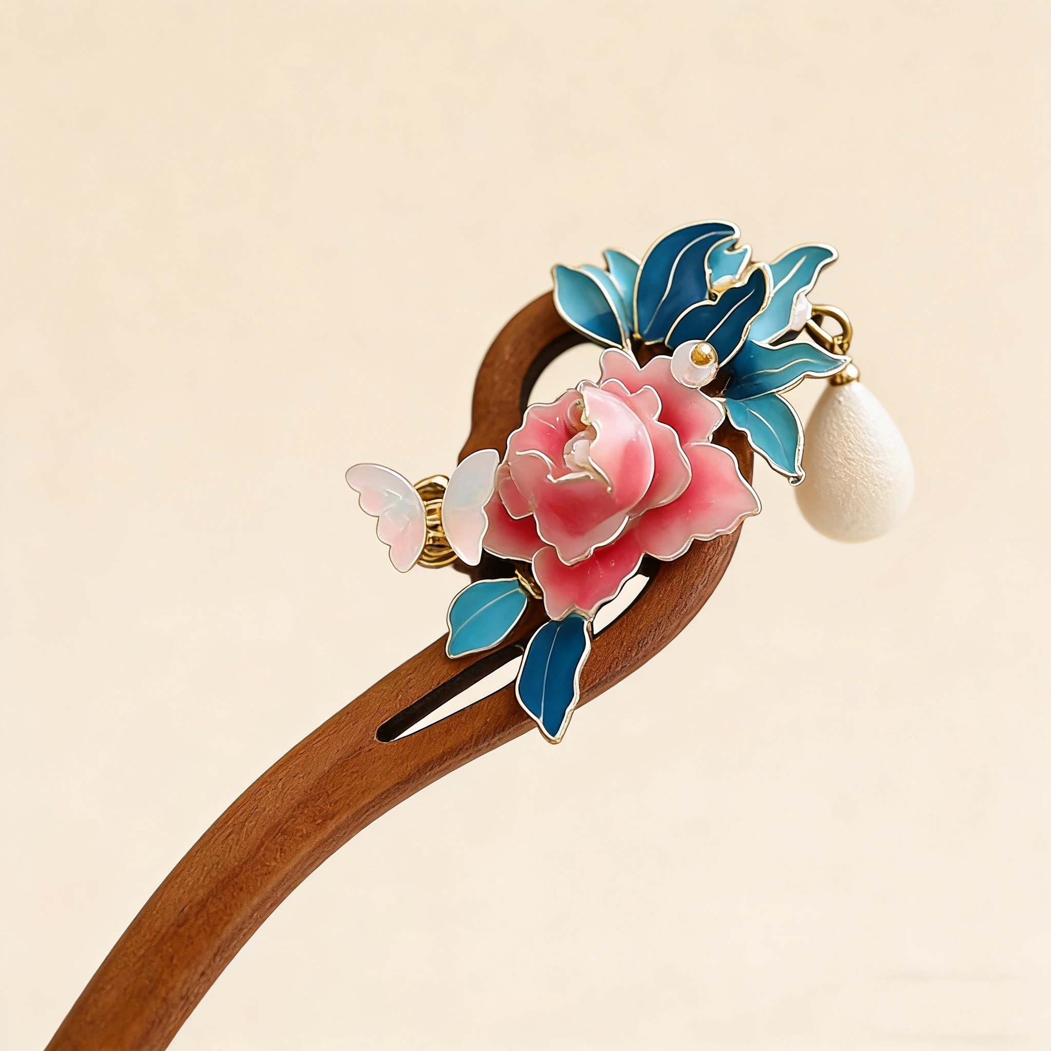  緑檀木 かんざし 天然木 牡丹 パール 簪 ヘアアクセサリー 髪まとめ お花 和装 髪飾り レディース