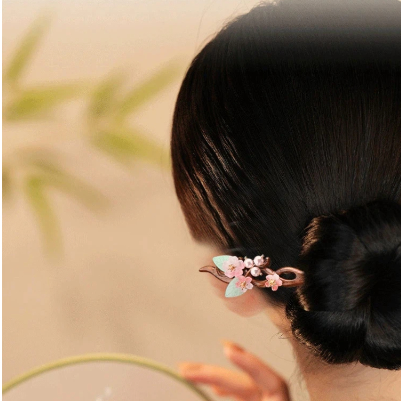 檀木 かんざし 桃の花 天然木 簪 真珠 一本挿し和装髪飾り着物 浴衣 成人式 