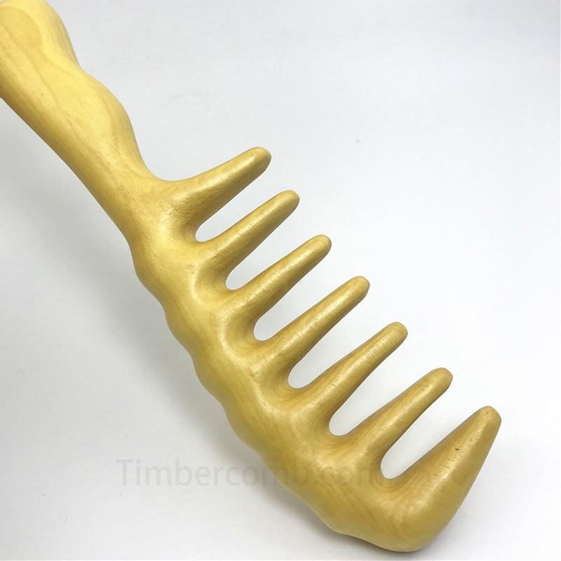 天然つげ木製 広歯経絡マッサージコーム - 太歯仕様＆厚み強化グリップ付き 頭皮ケア専用櫛-木彫り高級人気専門店