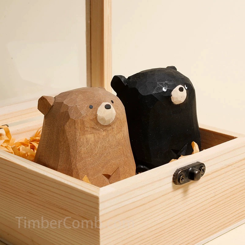木彫りのクマの置物 和風・癒しストレス解消 デスク/仕事場用ミニデコ