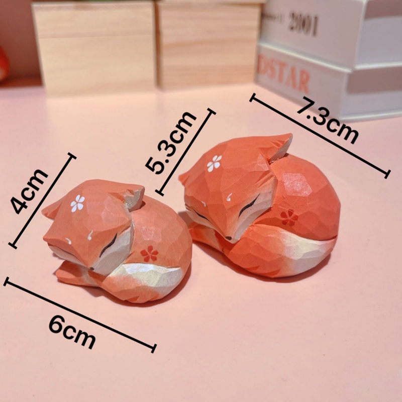 木彫りキツネ置物・撮影用プロップ 木製卓上デコレーション ブラインドボックスフィギュア-木彫り高級人気専門店