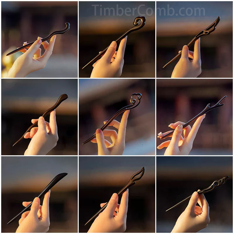 ‌黒檀木製かんざし新和風スタイル - 古典的女性用ヘアアクセサリー 高級感ある髪飾り ヘアアップ用簪-木彫り高級人気専門店