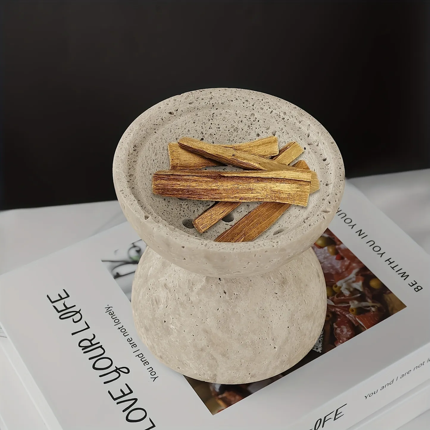 香炉 大理石製 球形 香皿 白檀香用 香道 置物 チベット