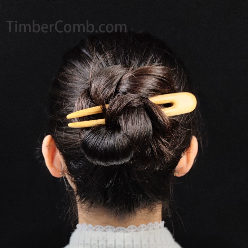 つげ木製アーチ型かんざし 無着色天然木 古風エレガントヘアアクセサリー 高級ヘアピン-木彫り高級人気専門店