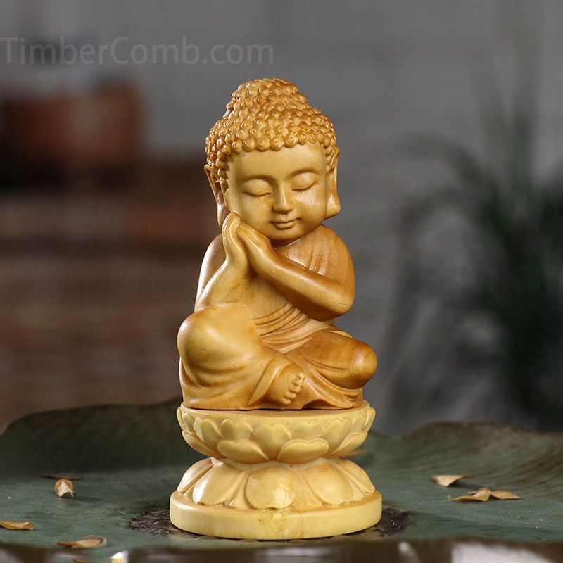 つげの木雕りの置物 家居工芸品 人物仏像 釈迦牟尼 Q 版小如来