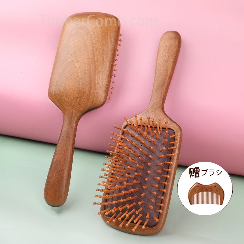 檀木製バドル ブラシ、頭皮マッサージ機能付き、かわいいデザインの子ども向け女の子用-木彫り高級人気専門店